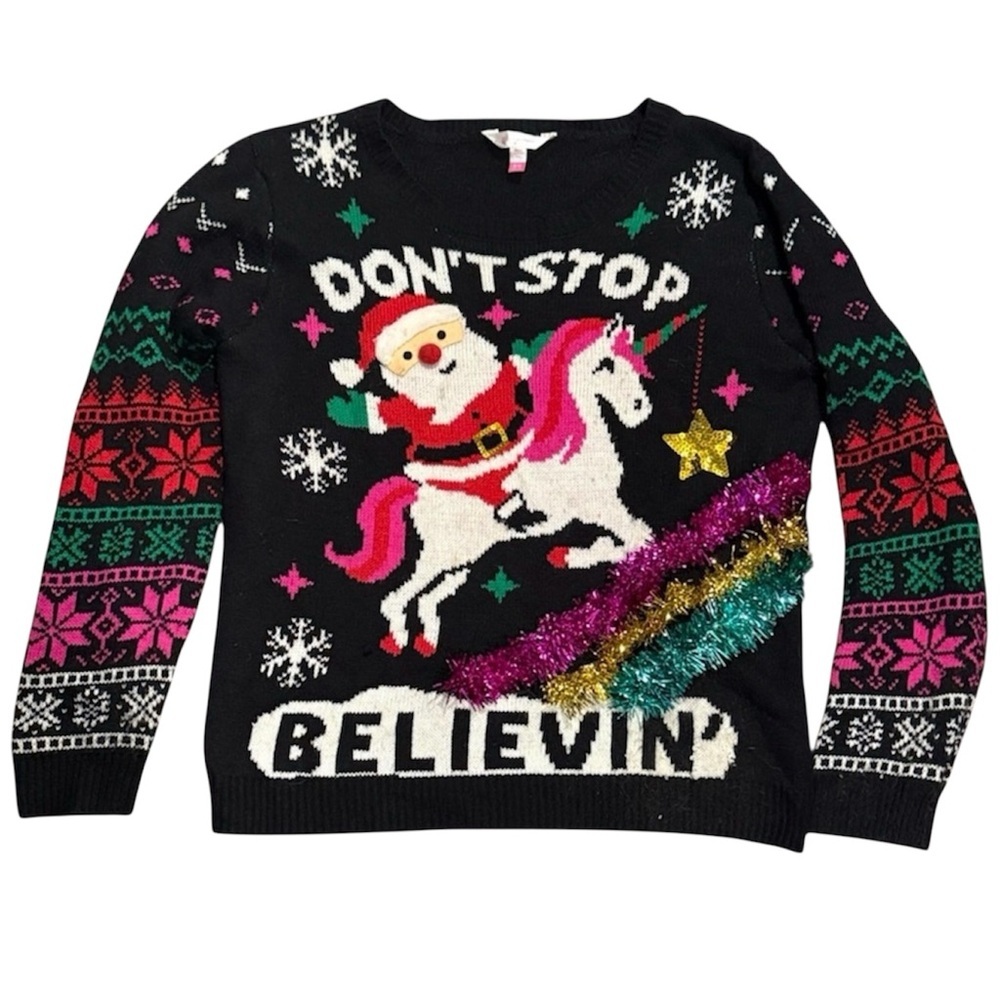 Festive Santa Unicorn Sweater ugly Christmas juniors xl believing top holiday